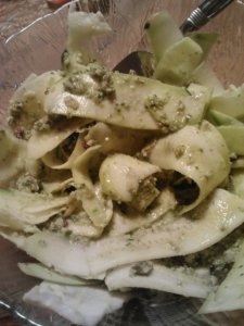 Zucchini pasta and raw pumpkin seed pesto for dinner. 